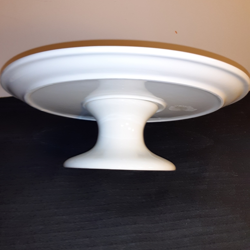 White ceramic pedestal cake stand , ear dink and be merry - Picture 3 of 4